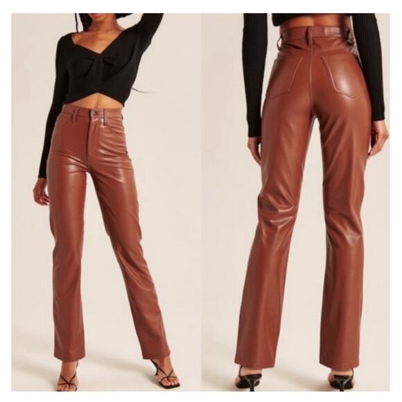 Abercrombie & Fitch The 90s Straight High Rise Curve Love Faux Leather Pant 33 - Picture 1 of 5